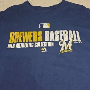 Majestic Milwaukee Brewers T-Shirt Mens XL Navy Blue MLB Authentic Collection